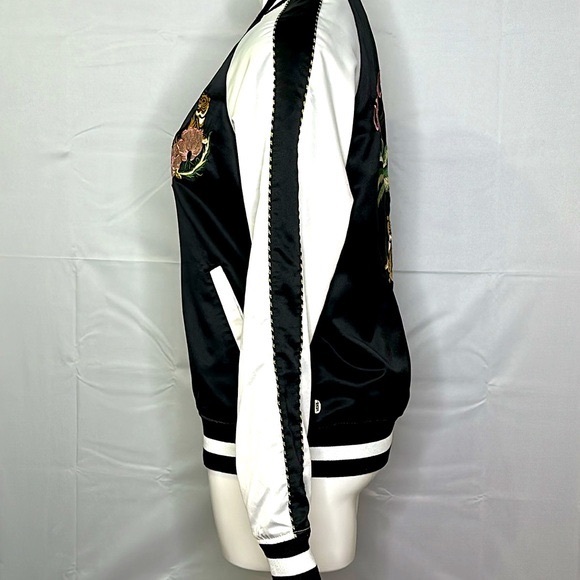 VANS Souvenir Satin Embroidered Jacket with Tigers and Palm Trees Black Size M - Picture 3 of 15